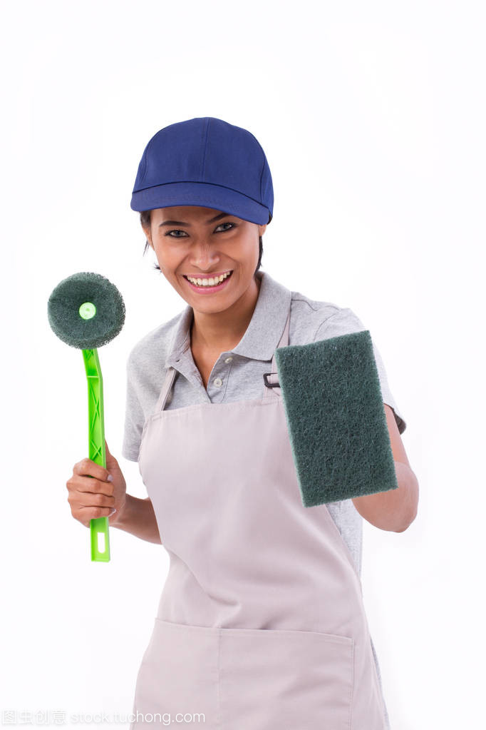 自信、 專業女清潔工隨時待命